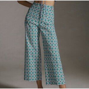 NWT Anthropologie Maeve 22W Wide Leg Colette Cropped Pants Green Motif Pattern